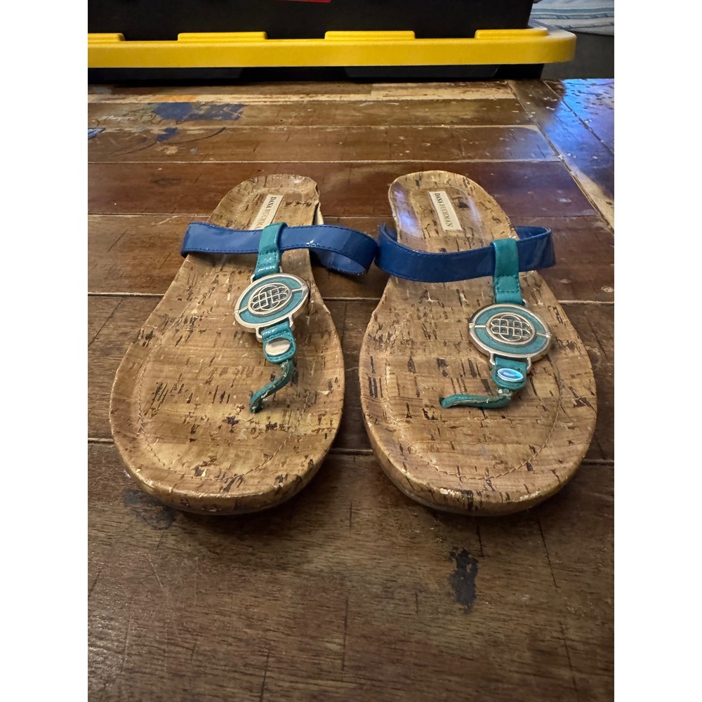 Dana Buchman Womens Blue Teal Cork Footbed Medallion Thong Sandals Flats